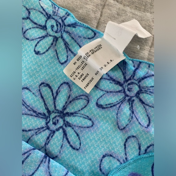 Vintage 80s/90s bright blue aqua purple floral side tie sarong bikini coverup - Picture 4 of 7